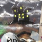 Halloween, Graffiti, Schloss im Nebel