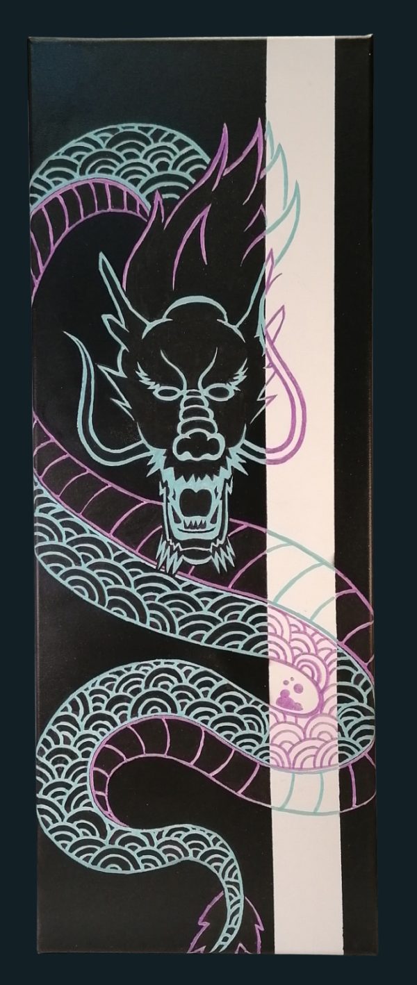 Ryü, 30x80cm, Acryllack, Molotowmarker auf Leinwand