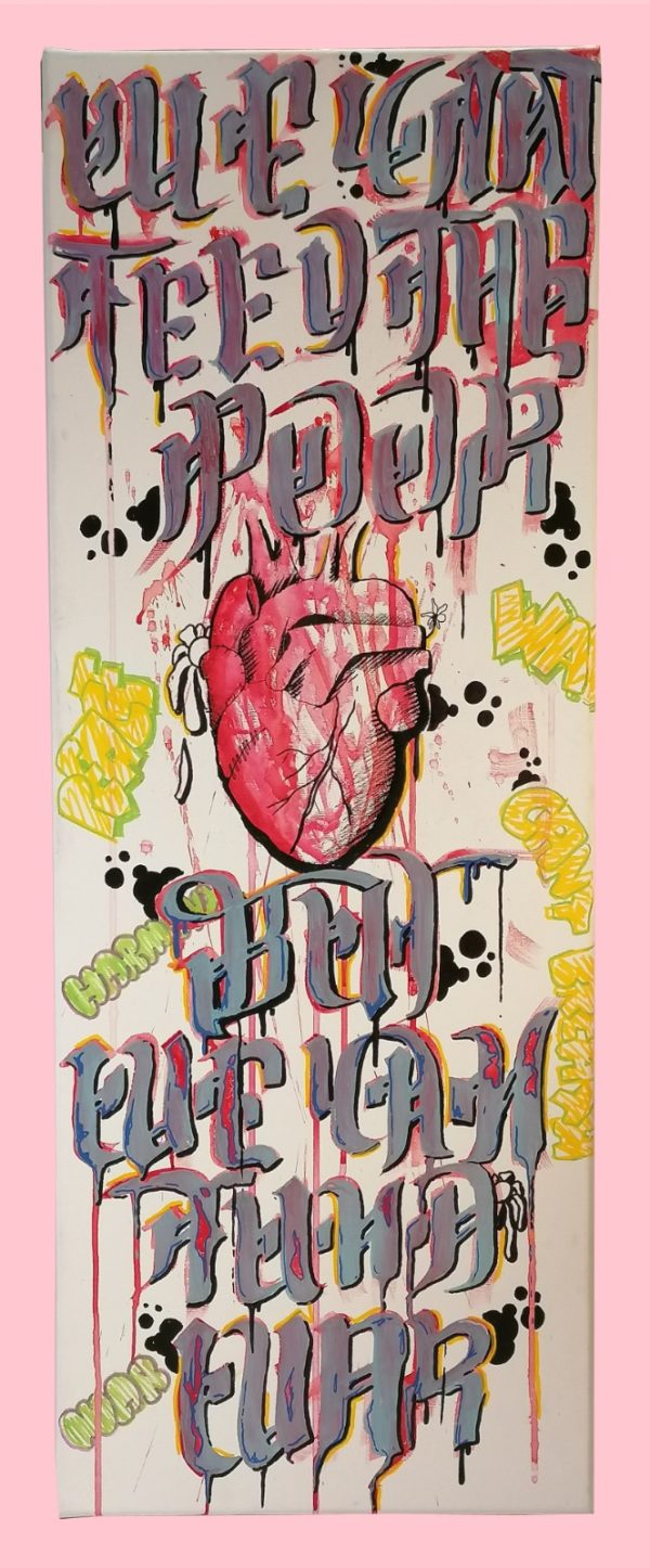 War Is In The Air, 30x80cm, Aquarell, Molotowmarker auf Leinwand