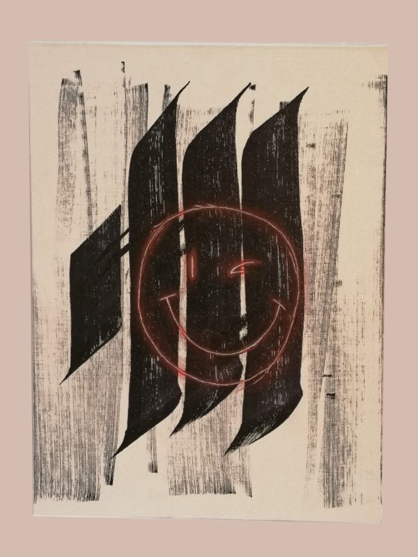 falsches Lächeln, 30x40cm, Molotowmarker auf Kartonleinwand